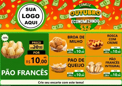 Modelo de Encarte para Encarte A4 Horizontal com o tema Comece Outubro Economizando para Padaria