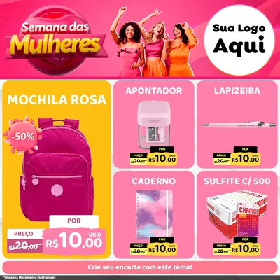 Modelo de Rede Social para Feed Facebook com o tema Semana das Mulheres para Papelaria