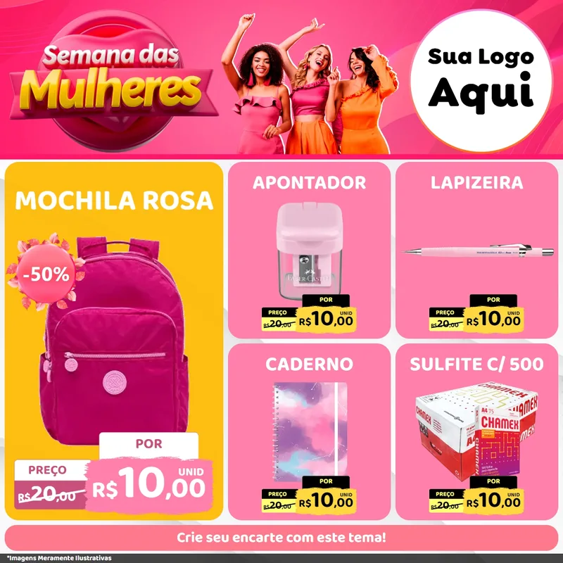 Modelo de Rede Social para Feed Facebook com o tema Semana das Mulheres para Papelaria