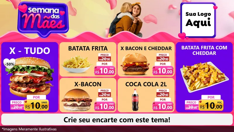 Modelo de TV para TV Horizontal com o tema Semana das Mães para Hamburgueria