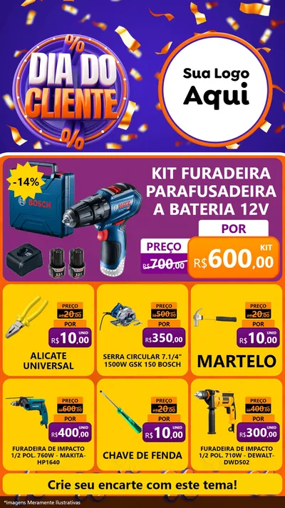 Modelo de Rede Social para Stories com o tema Dia do Cliente para Maquinas e Ferramentas