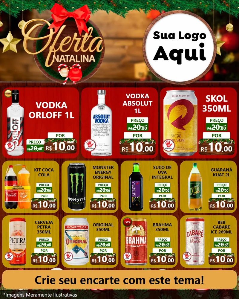 Modelo de Rede Social para Feed Instagram com o tema Ofertas Natalina para Distribuidora de bebidas