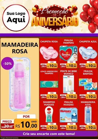 Modelo de Encarte para Encarte A4 Vertical com o tema Promoção de Aniversário para Bebês