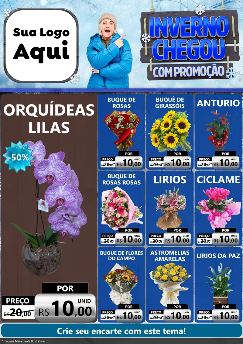 Modelo de Encarte para Encarte A4 Vertical com o tema Inverno Chegou Com Promoção para Floricultura e jardim