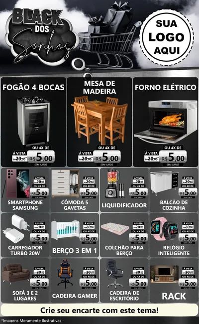 Modelo de Encarte para Encarte Grande com o tema Black dos Sonhos para Móveis e Eletro