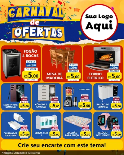 Modelo de Rede Social para Feed Instagram com o tema Carnaval de Ofertas para Móveis e Eletro