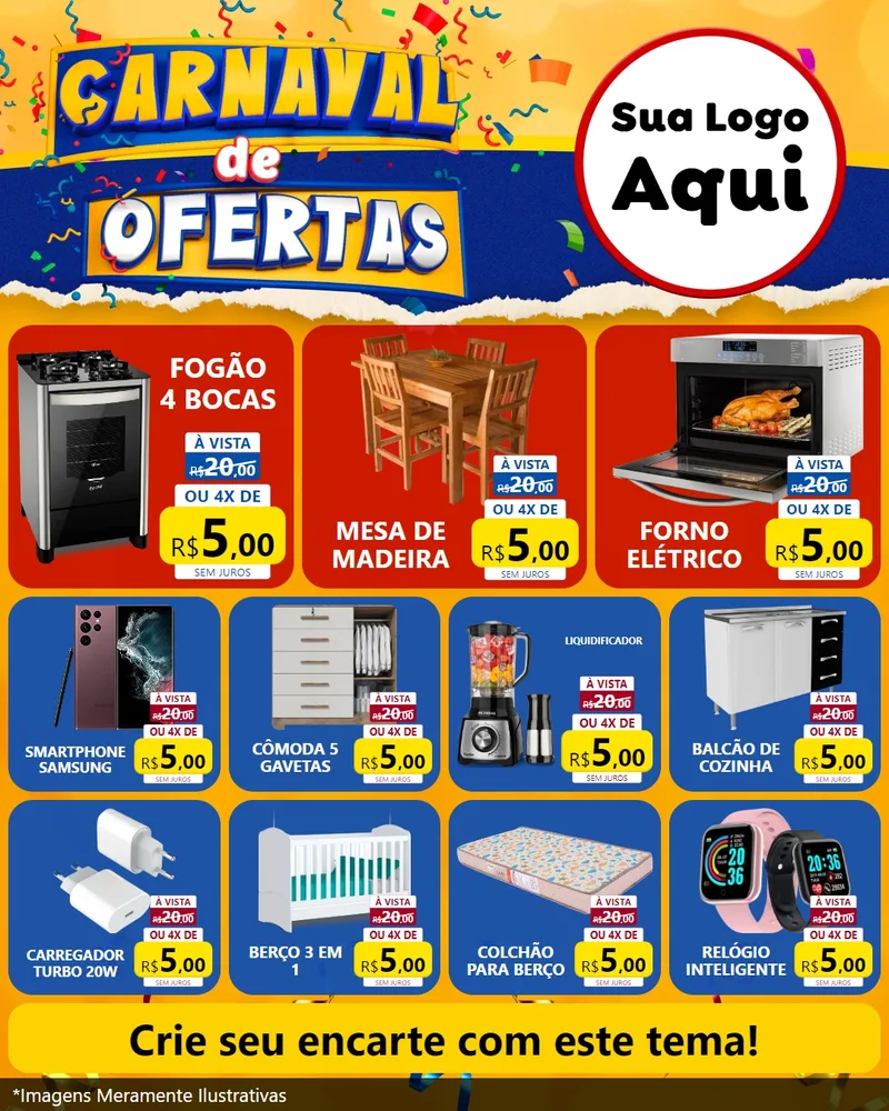Modelo de Rede Social para Feed Instagram com o tema Carnaval de Ofertas para Móveis e Eletro