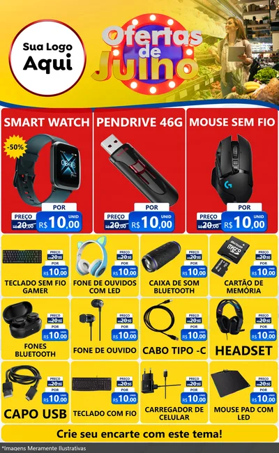 Modelo de Encarte para Encarte Grande com o tema Ofertas de Julho para Informática