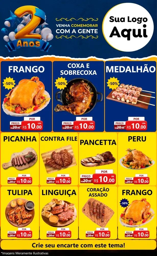 Modelo de Encarte para Encarte Grande com o tema Aniversário de 2 anos para Assados