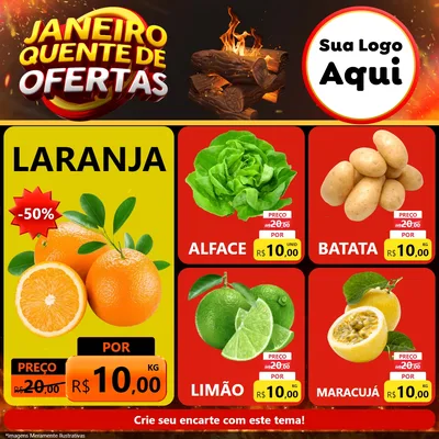 Modelo de Rede Social para Feed Facebook com o tema Janeiro Quente de Ofertas para Hortifrúti