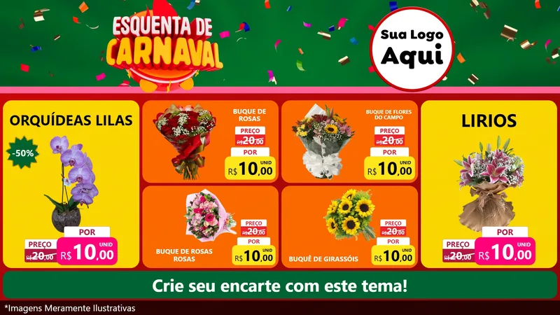 Modelo de TV para TV Horizontal com o tema Esquenta de Carnaval para Floricultura e jardim
