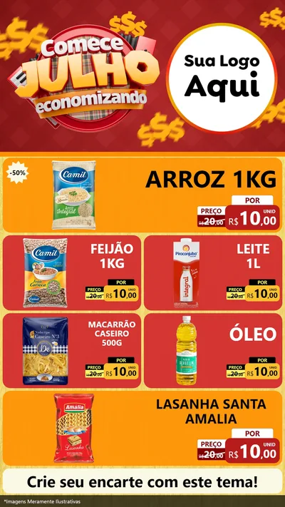 Modelo de TV para TV Vertical com o tema Comece Julho Economizando para Supermercado