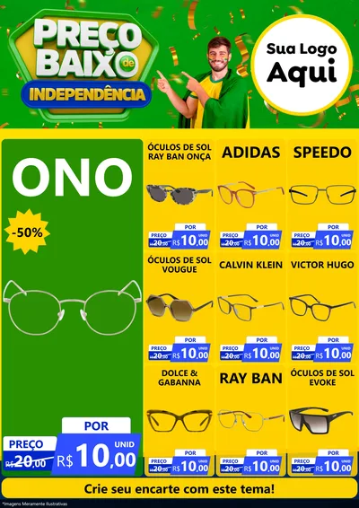 Modelo de Encarte para Encarte A4 Vertical com o tema Preço Baixo de Independência para Óticas