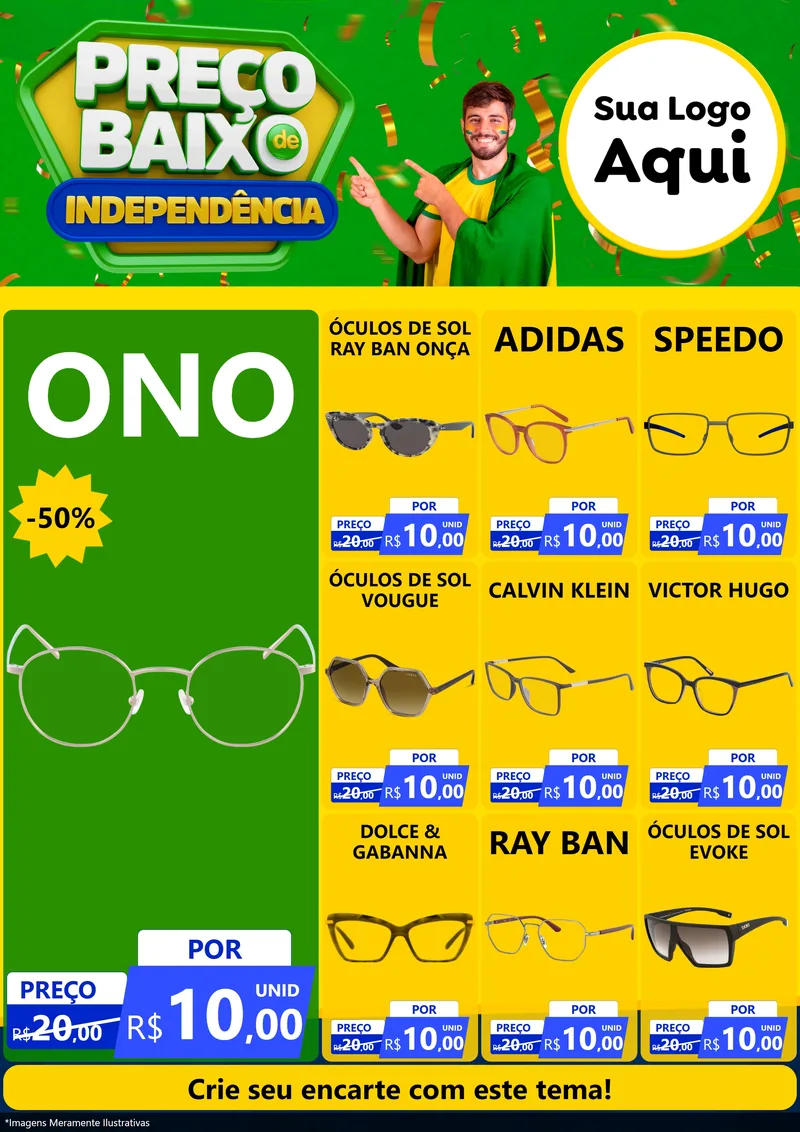 Modelo de Encarte para Encarte A4 Vertical com o tema Preço Baixo de Independência para Óticas