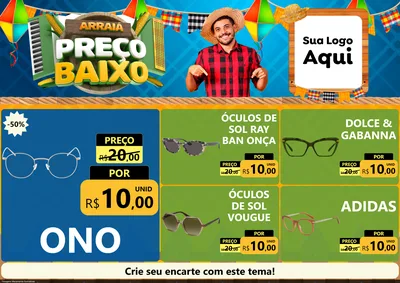 Modelo de Encarte para Encarte A4 Horizontal com o tema Arraiá de Preço Baixo - Junina para Óticas