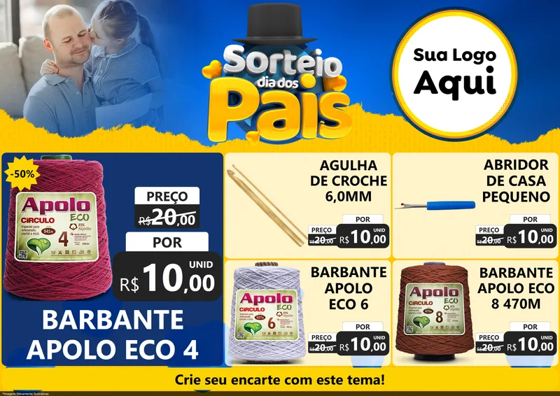 Modelo de Encarte para Encarte A4 Horizontal com o tema Sorteio Dia Dos Pais para Armarinho e Aviamentos