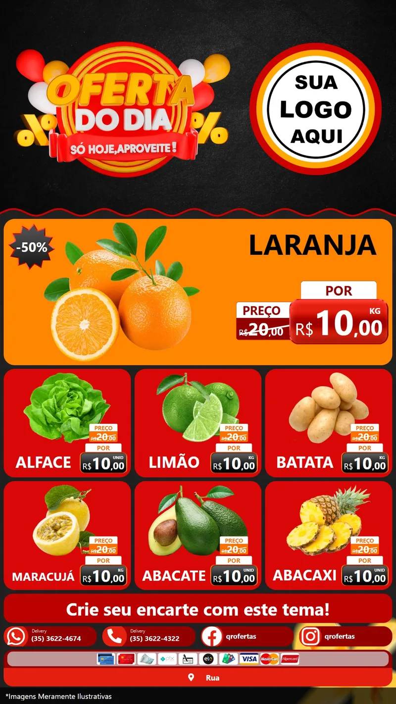 Modelo de Rede Social para Stories com o tema Oferta do Dia - Só hoje, Aproveite! para Hortifrúti