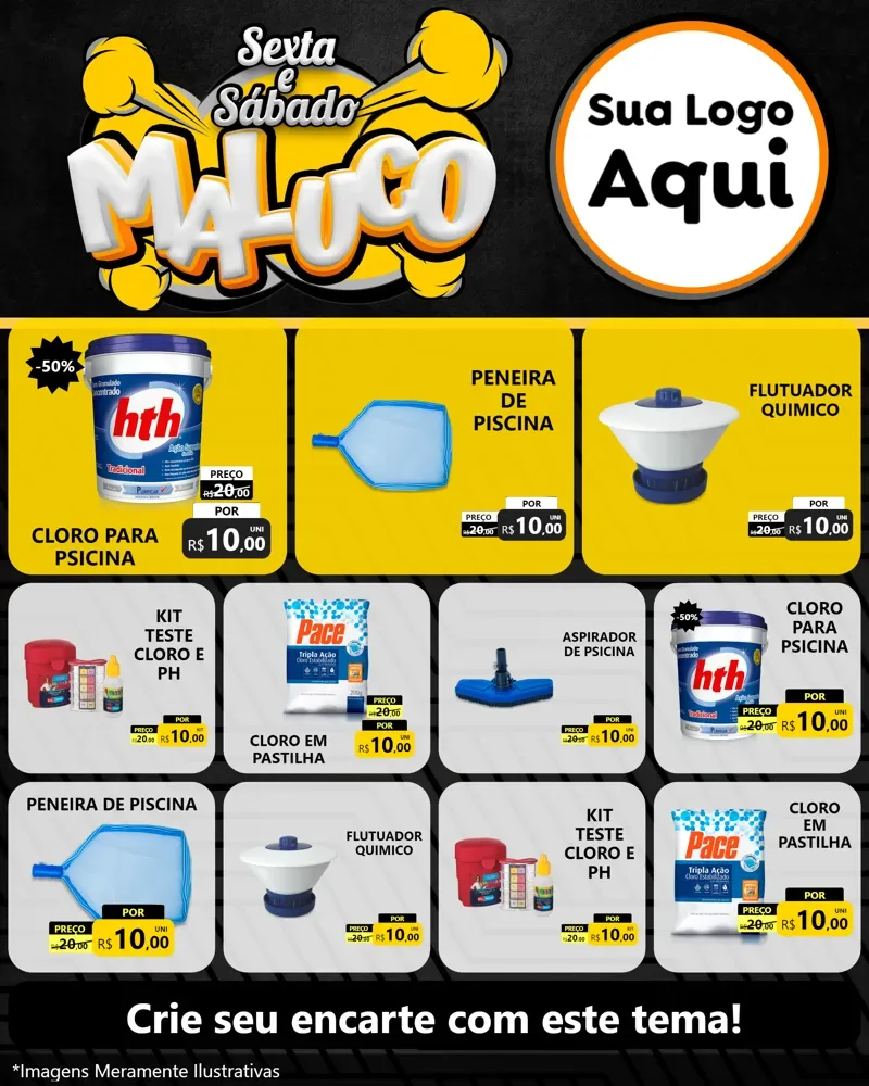Modelo de Rede Social para Feed Instagram com o tema Sexta e Sábado Maluco para Produtos para Piscina