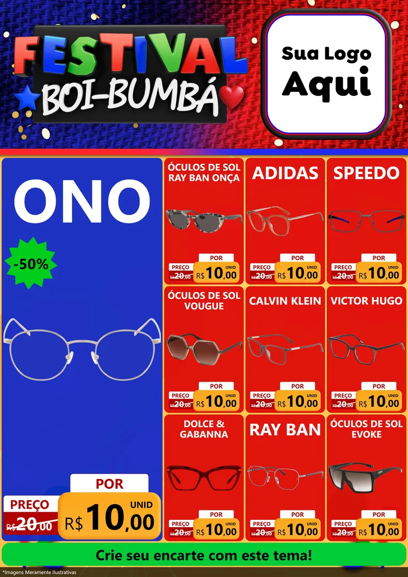 Modelo de Encarte para Encarte A4 Vertical com o tema Festival Boi-Bumbá para Óticas