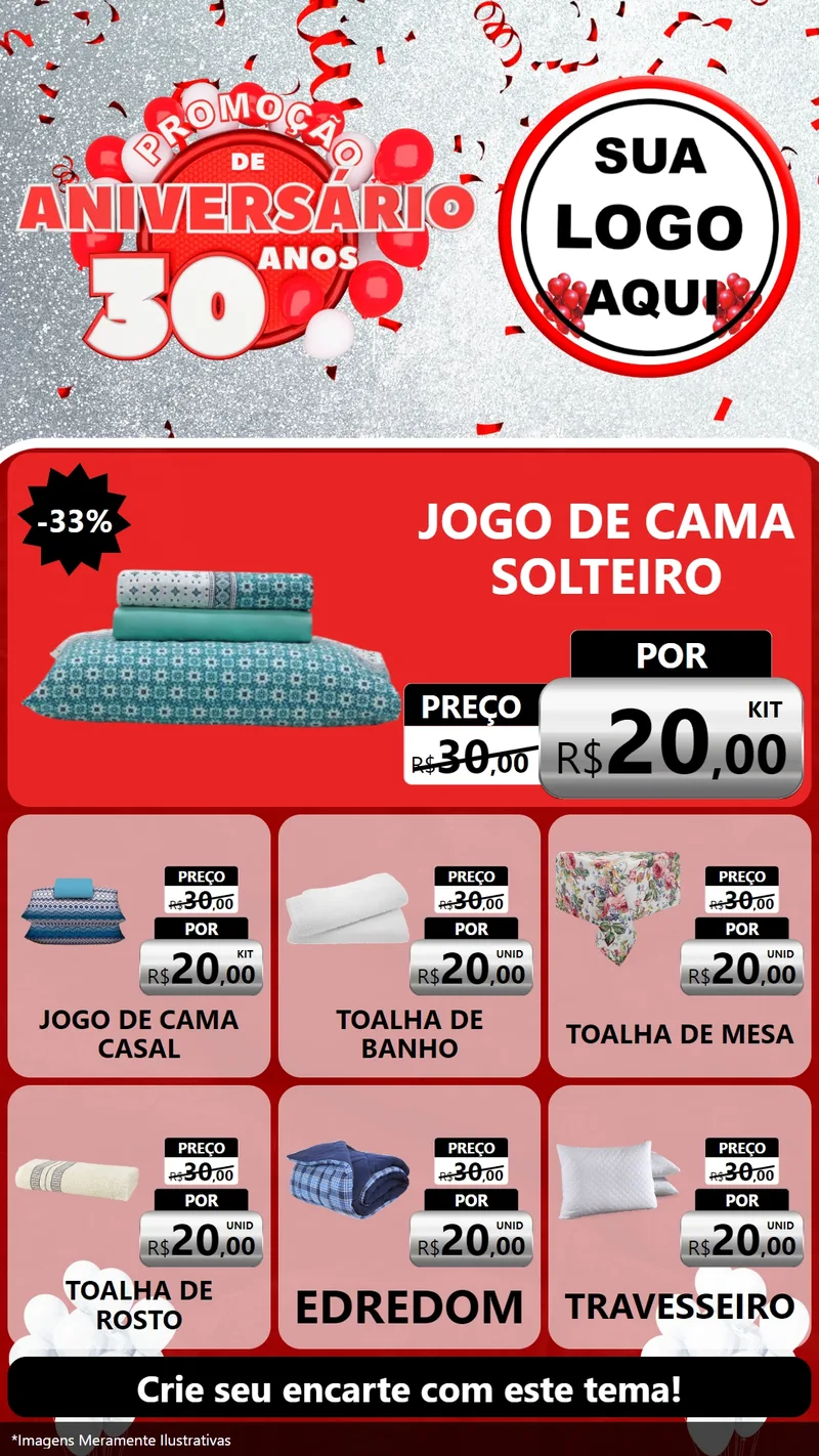 Modelo de Rede Social para Stories com o tema Promoção de Aniversário - 30 Anos para Cama, Mesa e Banho