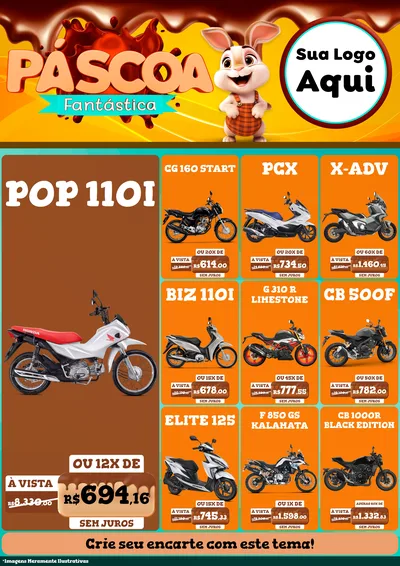 Modelo de Encarte para Encarte A4 Vertical com o tema Páscoa Fantástica para Concessionaria de Motos