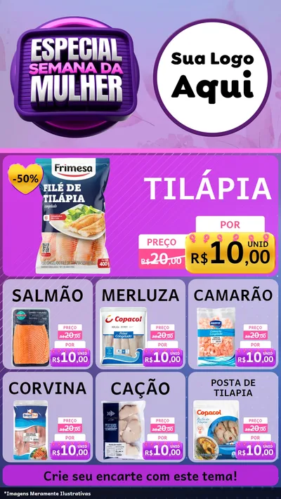 Modelo de Rede Social para Stories com o tema Especial Semana da Mulher para Peixaria