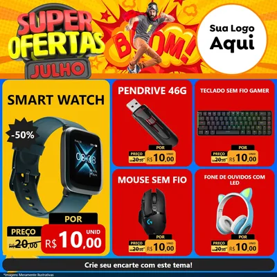Modelo de Rede Social para Feed Facebook com o tema Super Ofertas Julho para Informática