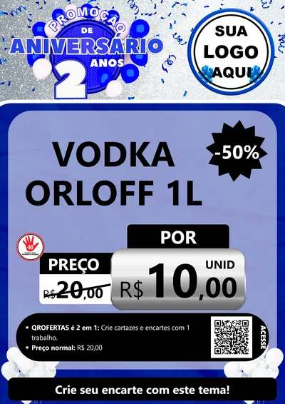 Modelo de Cartaz para Cartaz A4 Vertical com o tema Promoção de Aniversário - 2 Anos para Distribuidora de bebidas