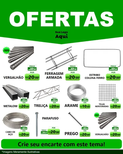 Modelo de Rede Social para Feed Instagram com o tema Ofertas Verde Cartaz para Ferragens
