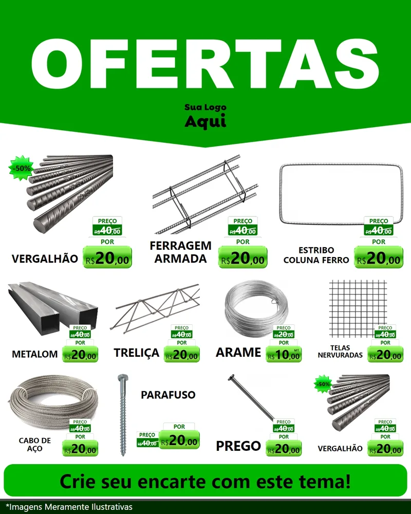 Modelo de Rede Social para Feed Instagram com o tema Ofertas Verde Cartaz para Ferragens