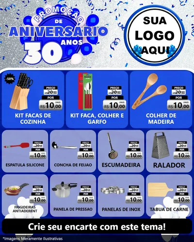 Modelo de Rede Social para Feed Instagram com o tema Promoção de Aniversário - 30 Anos para Utilidades Domésticas