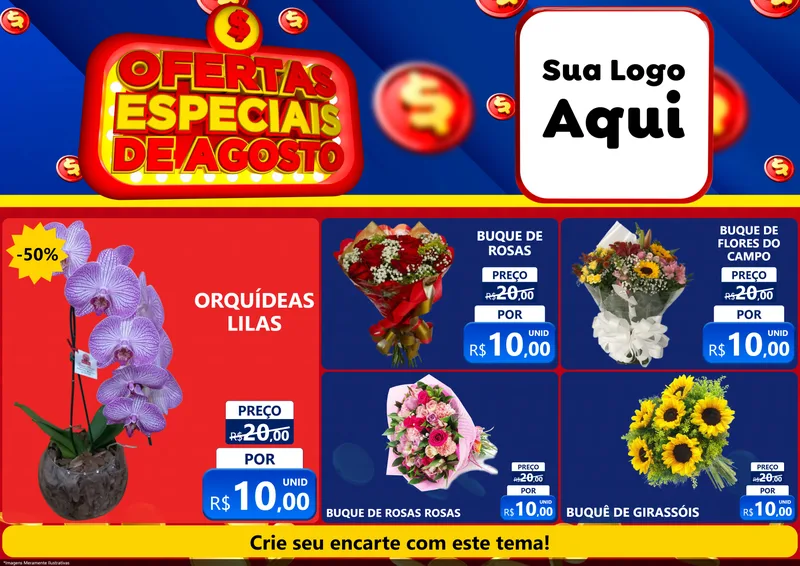 Modelo de Encarte para Encarte A4 Horizontal com o tema Ofertas Especiais de Agosto para Floricultura e jardim