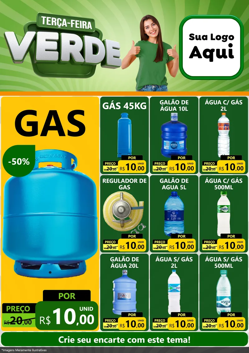 Modelo de Encarte para Encarte A4 Vertical com o tema Terça - Feira Verde para Água e gás