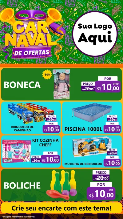 Modelo de TV para TV Vertical com o tema Carnaval de Ofertas para Brinquedos
