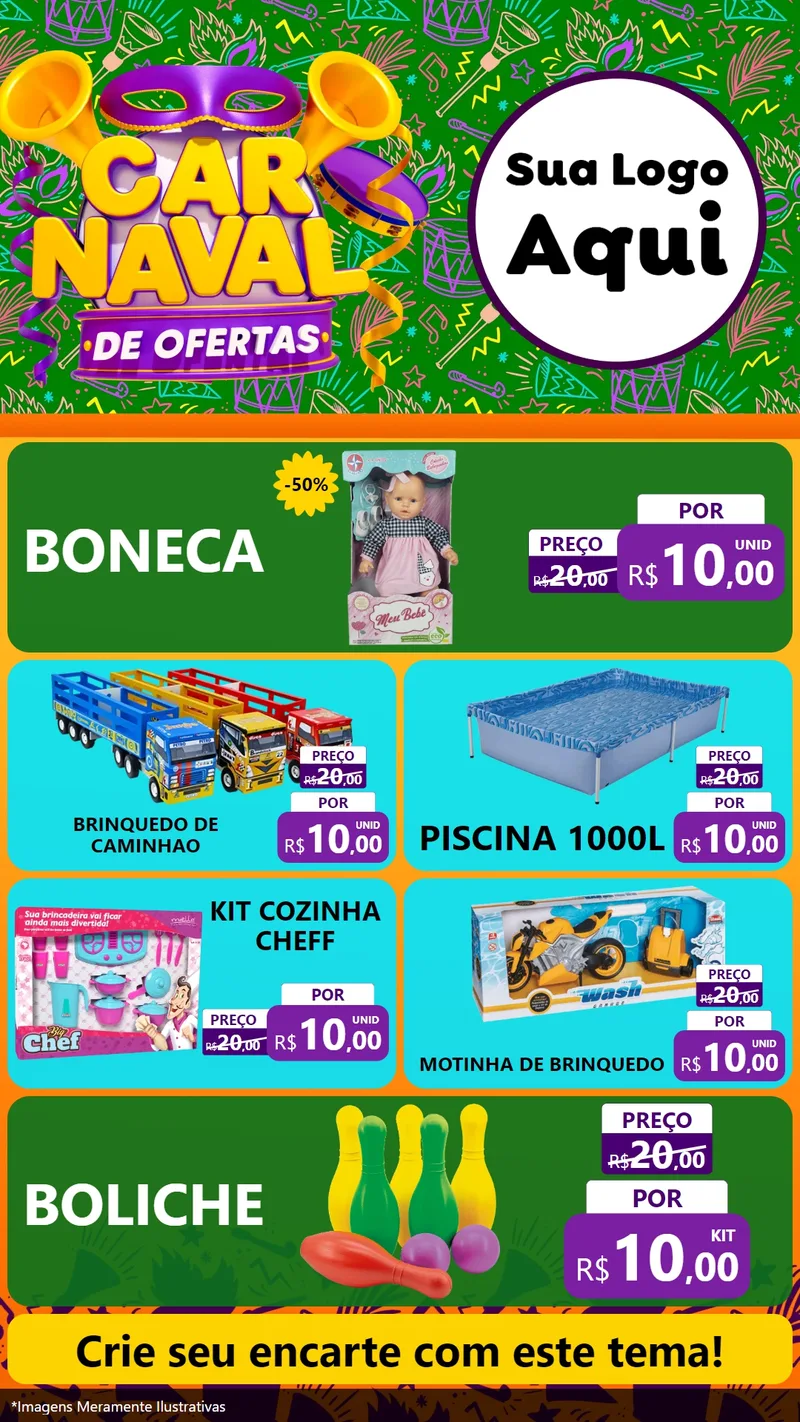Modelo de TV para TV Vertical com o tema Carnaval de Ofertas para Brinquedos