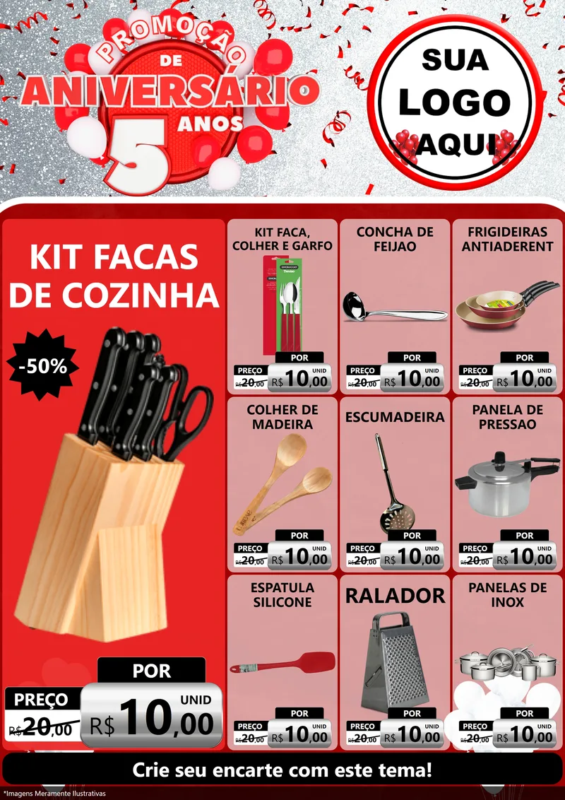 Modelo de Encarte para Encarte A4 Vertical com o tema Promoção de Aniversário - 5 Anos para Utilidades Domésticas