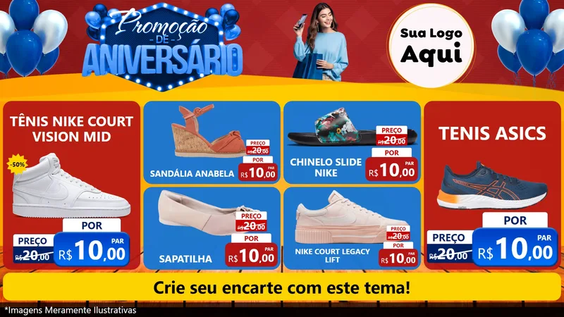 Modelo de TV para TV Horizontal com o tema Promoção de Aniversário para Calçados