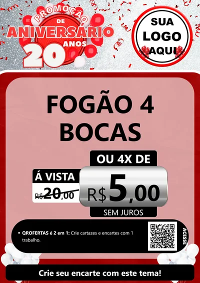 Modelo de Cartaz para Cartaz A4 Vertical com o tema Promoção de Aniversário - 20 Anos para Móveis e Eletro