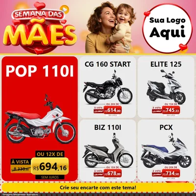 Modelo de Rede Social para Feed Facebook com o tema Semana das Mães para Concessionaria de Motos