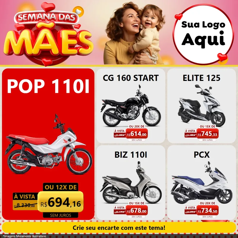 Modelo de Rede Social para Feed Facebook com o tema Semana das Mães para Concessionaria de Motos