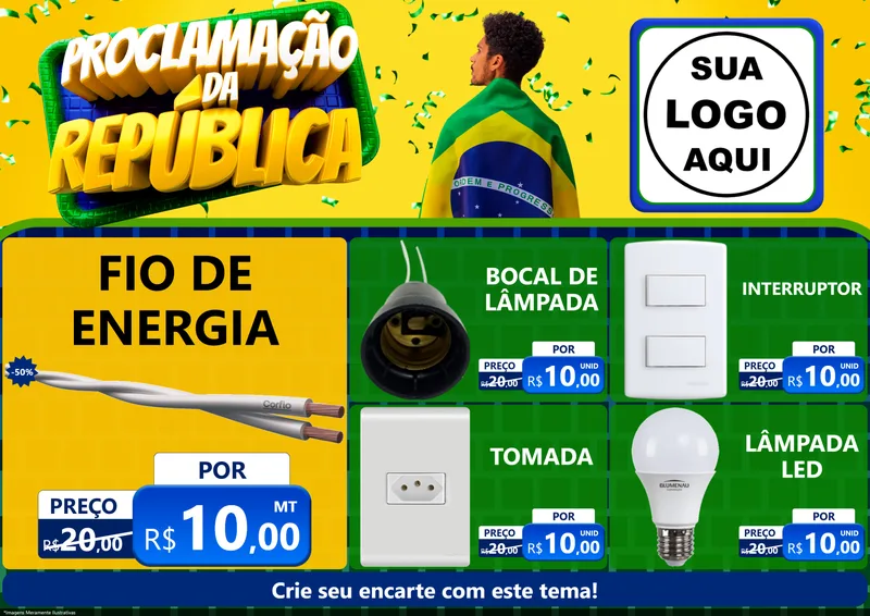 Modelo de Encarte para Encarte A4 Horizontal com o tema Proclamação da República para Materiais Elétricos
