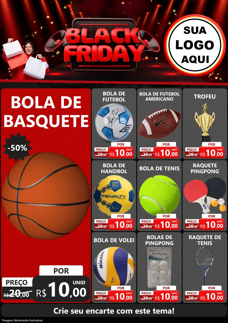 Modelo de Encarte para Encarte A4 Vertical com o tema Black Friday para Artigos Esportivos