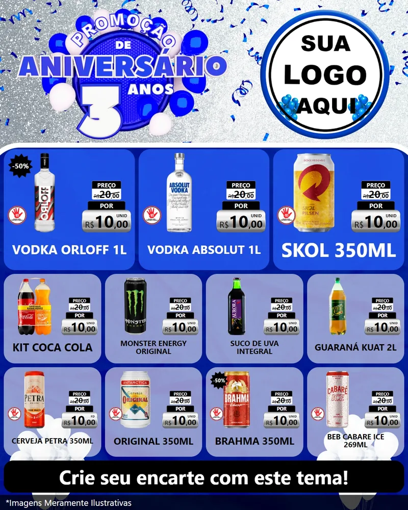 Modelo de Rede Social para Feed Instagram com o tema Promoção de Aniversário - 3 Anos para Distribuidora de bebidas
