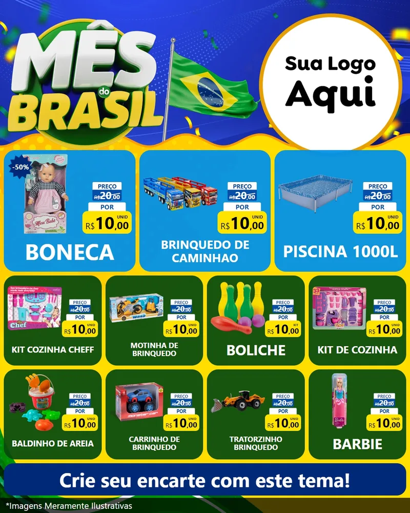 Modelo de Rede Social para Feed Instagram com o tema Mês do Brasil para Brinquedos