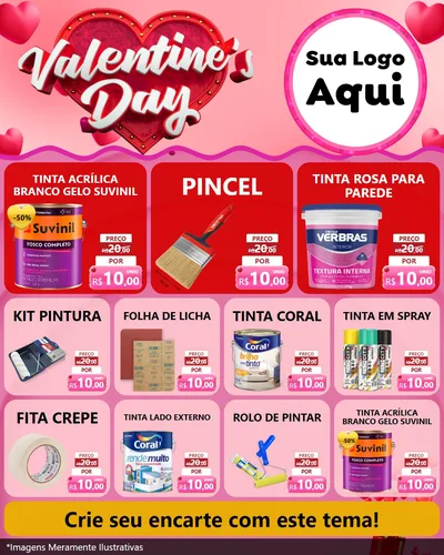 Modelo de Rede Social para Feed Instagram com o tema Valentine's Day para Tintas e Ferramentas