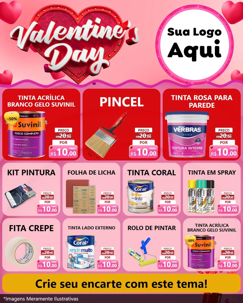 Modelo de Rede Social para Feed Instagram com o tema Valentine's Day para Tintas e Ferramentas