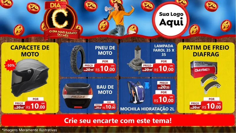 Modelo de TV para TV Horizontal com o tema Dia C - O Dia Mais Barato Do Mês para Moto peças