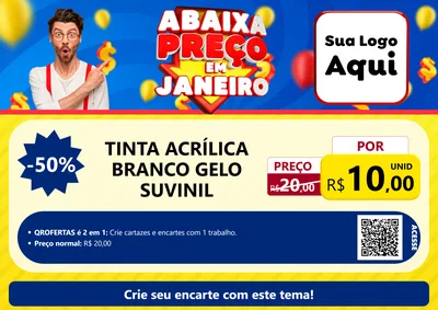 Modelo de Cartaz para Cartaz A4 Horizontal com o tema Abaixa Preço em Janeiro para Tintas e Ferramentas
