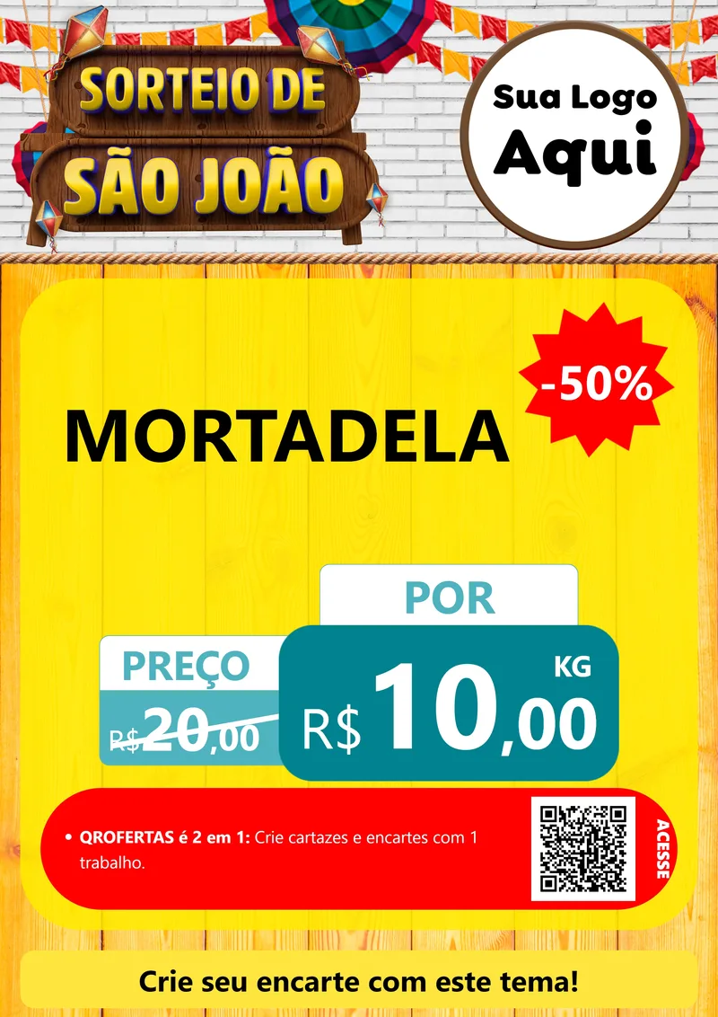 Modelo de Cartaz para Cartaz A4 Vertical com o tema Sorteio de São João para Frios e Laticínios
