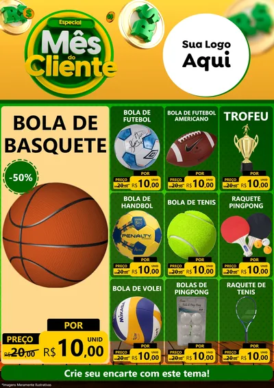 Modelo de Encarte para Encarte A4 Vertical com o tema Especial Mês do Cliente para Artigos Esportivos